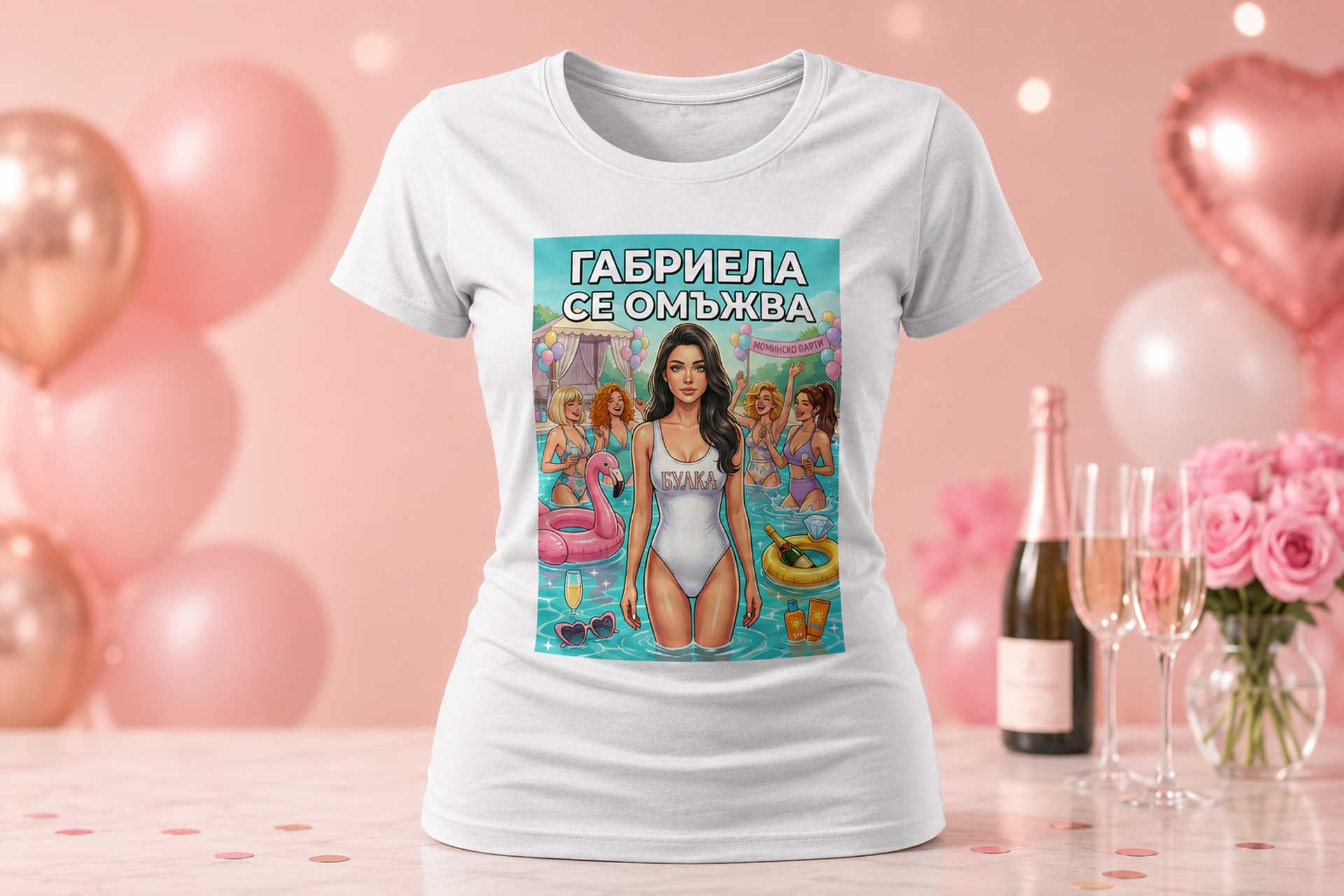 Тениска за моминско парти с AI дизайн
