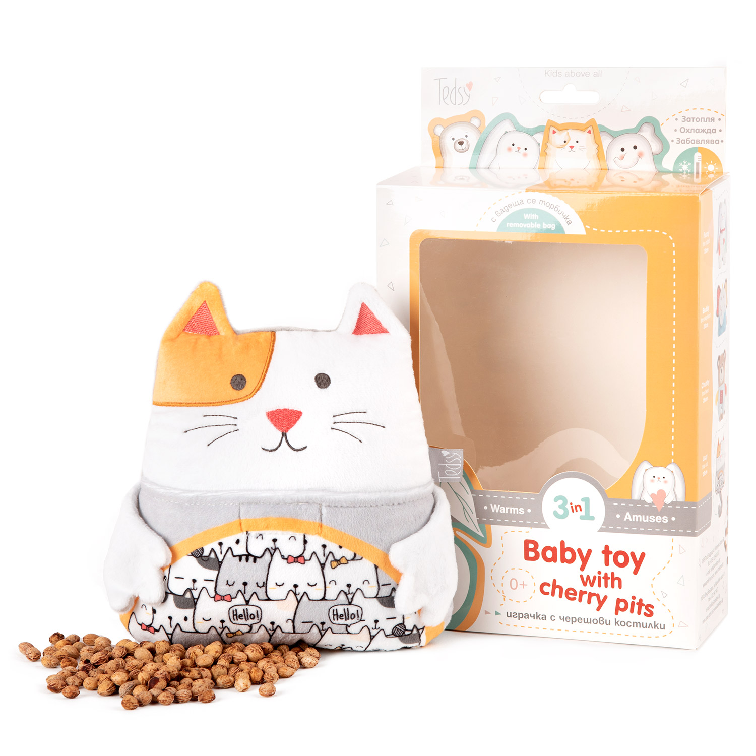 Бебешка плюшена играчка с черешови костилки KOTKA - Lazy the cat