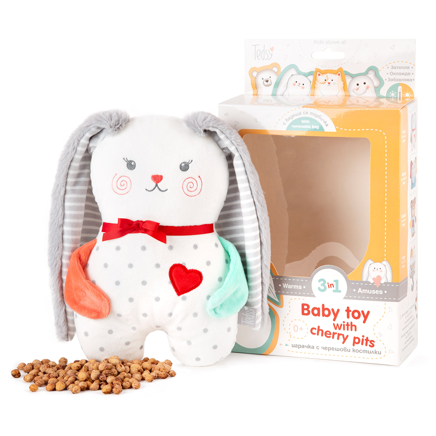 Бебешка плюшена играчка с черешови костилки ЗАЙЧЕ - Fuzzy the rabbit